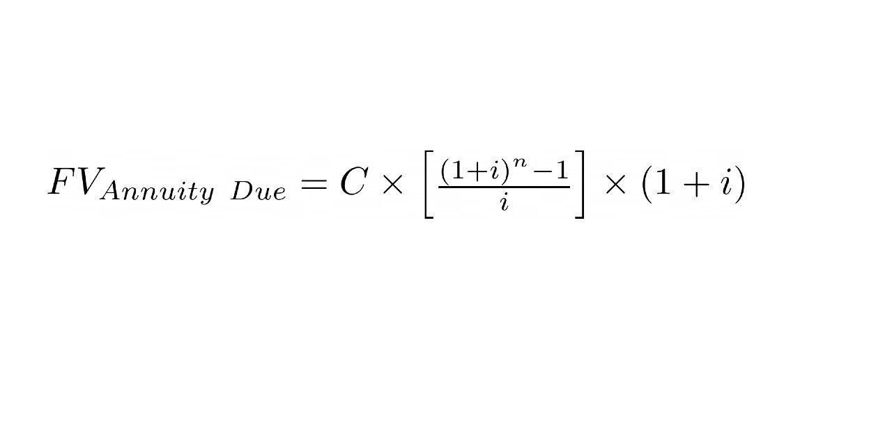 Valor futuro de la anualidad vencida = flujo de efectivo para el período x [(((1+i)^n)-1)/i)] X (1+i)